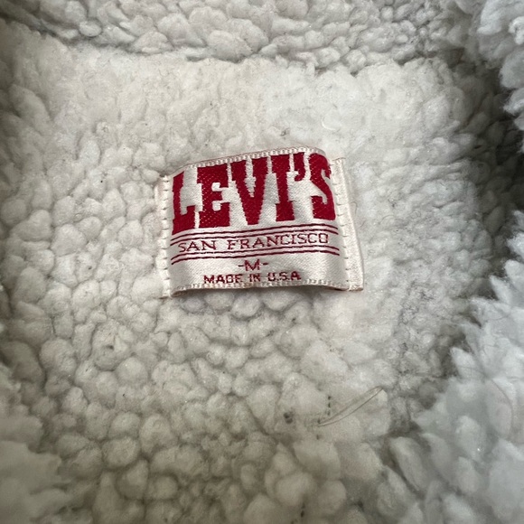 Levi’s MENS MEDIUM blue denim jacket wool/sherpa lining Made 🇺🇸 warm jean button - Picture 3 of 13